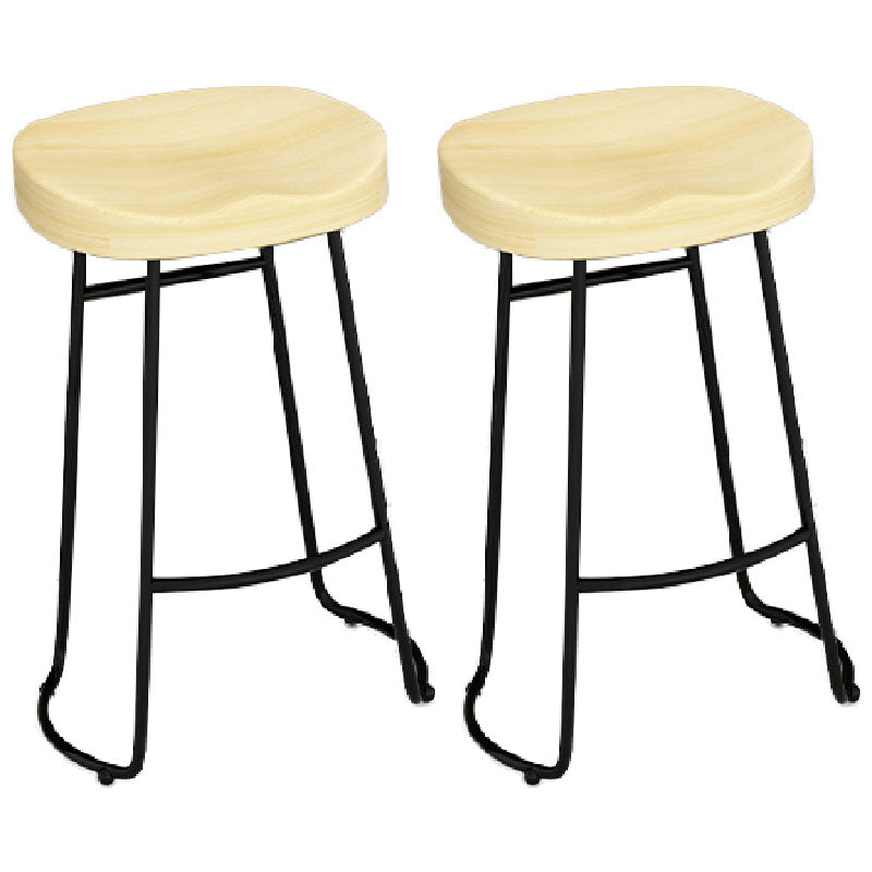 Modern Armless Backless Counter Stool Iron Kitchen Bar Stool with Wooden Seat and Pedal
