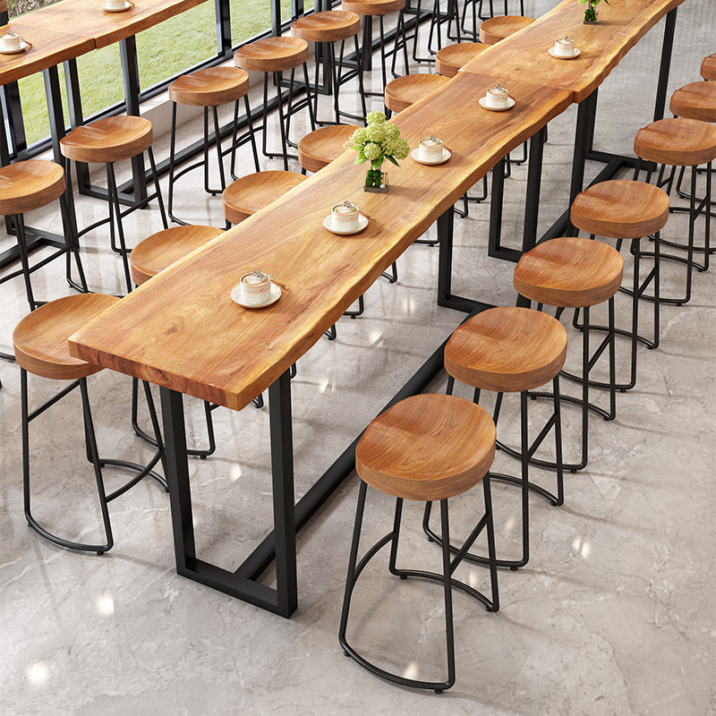 Modern Armless Backless Counter Stool Iron Kitchen Bar Stool with Wooden Seat and Pedal