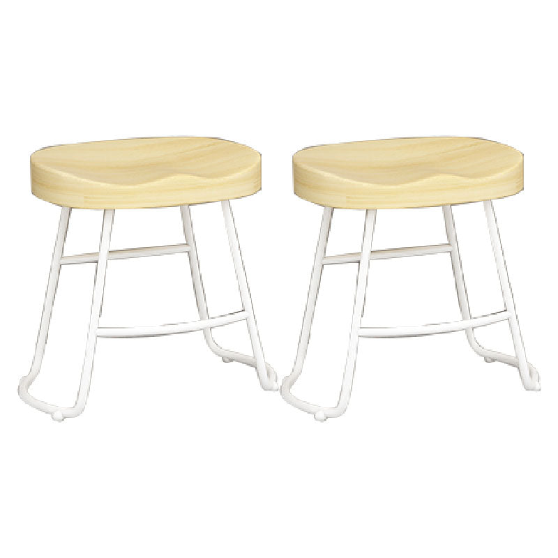 Modern Armless Backless Counter Stool Iron Kitchen Bar Stool with Wooden Seat and Pedal