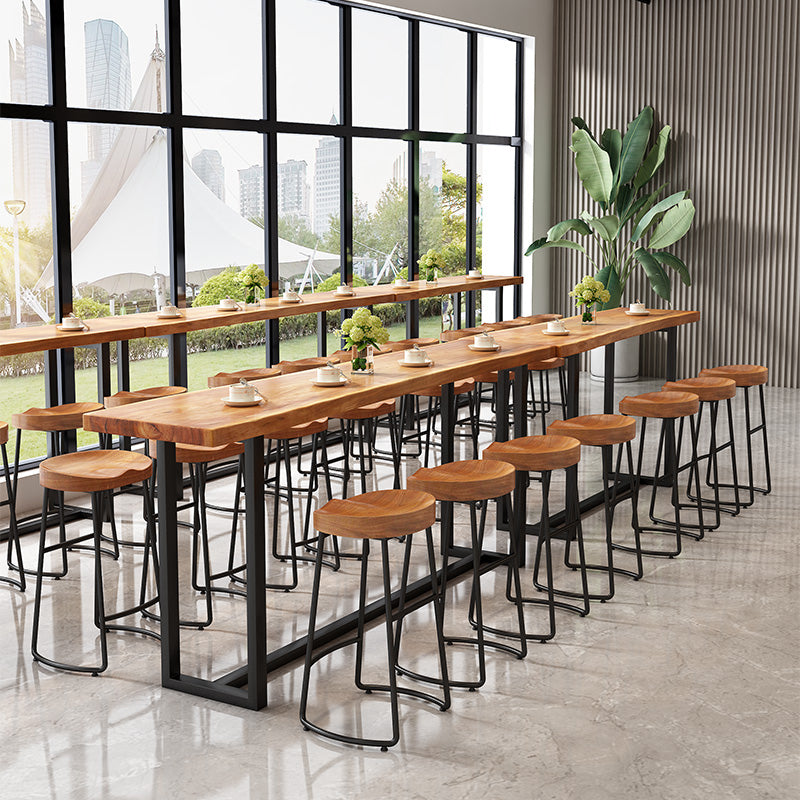 Modern Armless Backless Counter Stool Iron Kitchen Bar Stool with Wooden Seat and Pedal
