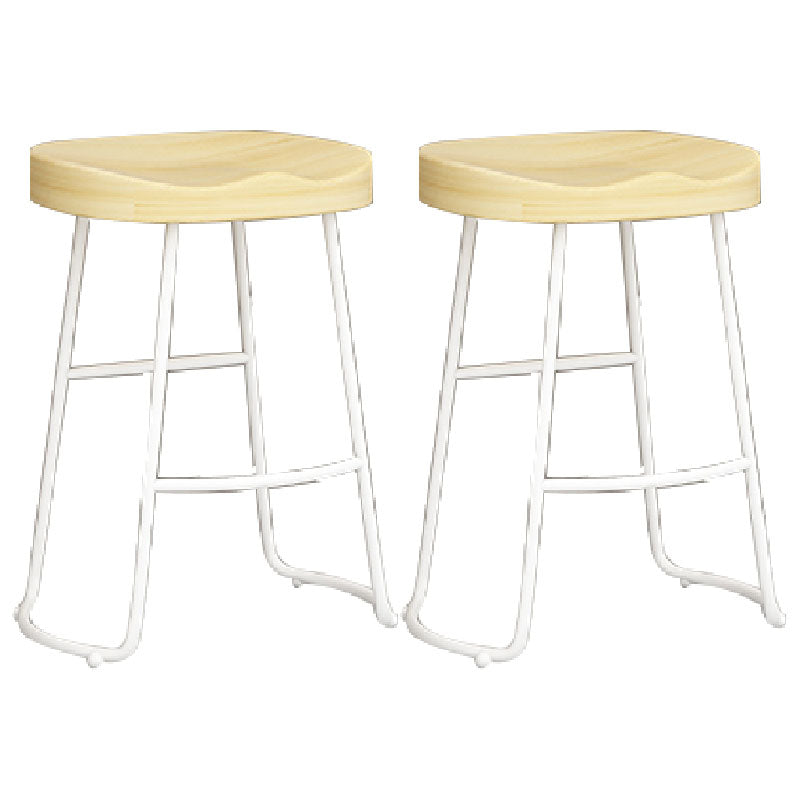 Modern Armless Backless Counter Stool Iron Kitchen Bar Stool with Wooden Seat and Pedal