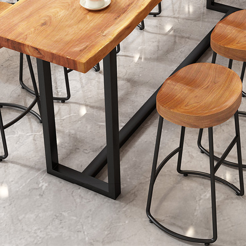 Modern Armless Backless Counter Stool Iron Kitchen Bar Stool with Wooden Seat and Pedal