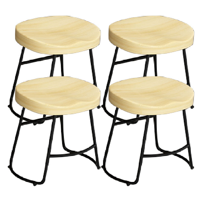 Modern Armless Backless Counter Stool Iron Kitchen Bar Stool with Wooden Seat and Pedal