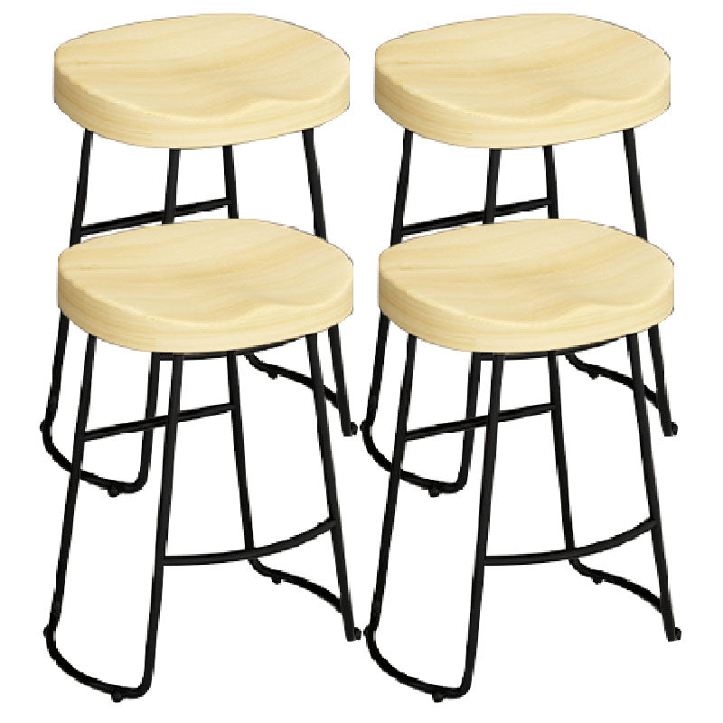 Modern Armless Backless Counter Stool Iron Kitchen Bar Stool with Wooden Seat and Pedal
