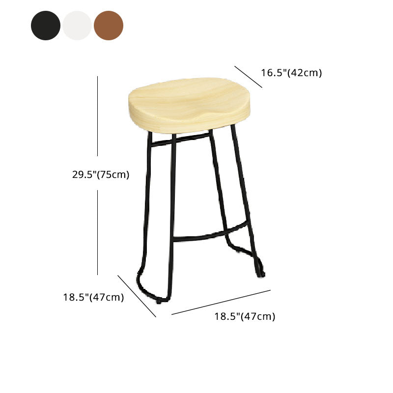 Modern Armless Backless Counter Stool Iron Kitchen Bar Stool with Wooden Seat and Pedal