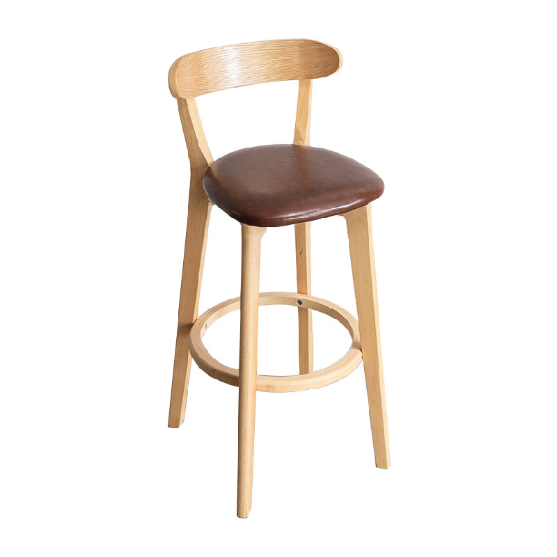 Contemporary Solid Wood Barstool Indoor Bar Stool with Low Back and Footrest