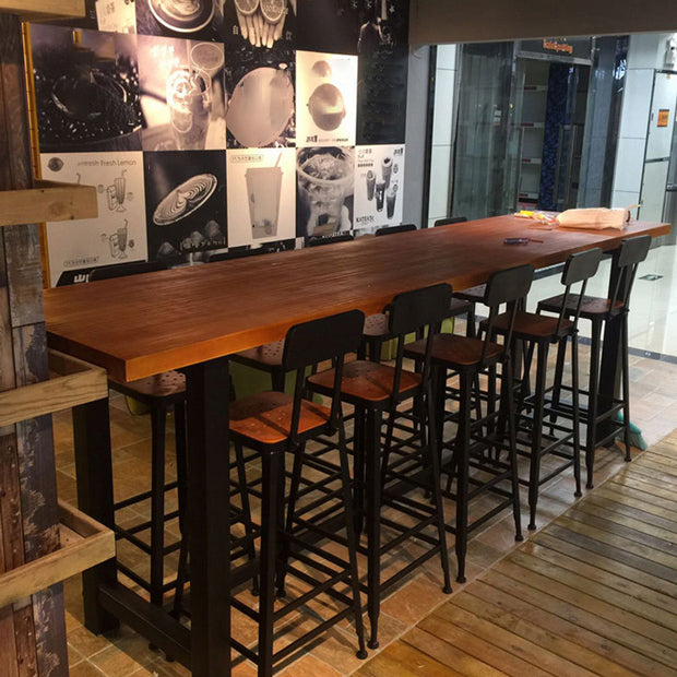 Brown Modern Bar Table Solid Wood Bar Table with Metal Base for Coffee Shop, Only Table