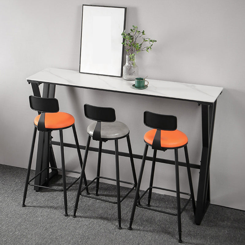 White Modern Style Rectangle Bar Table in Faux Marble and Metal Table Kitchen Bar Table