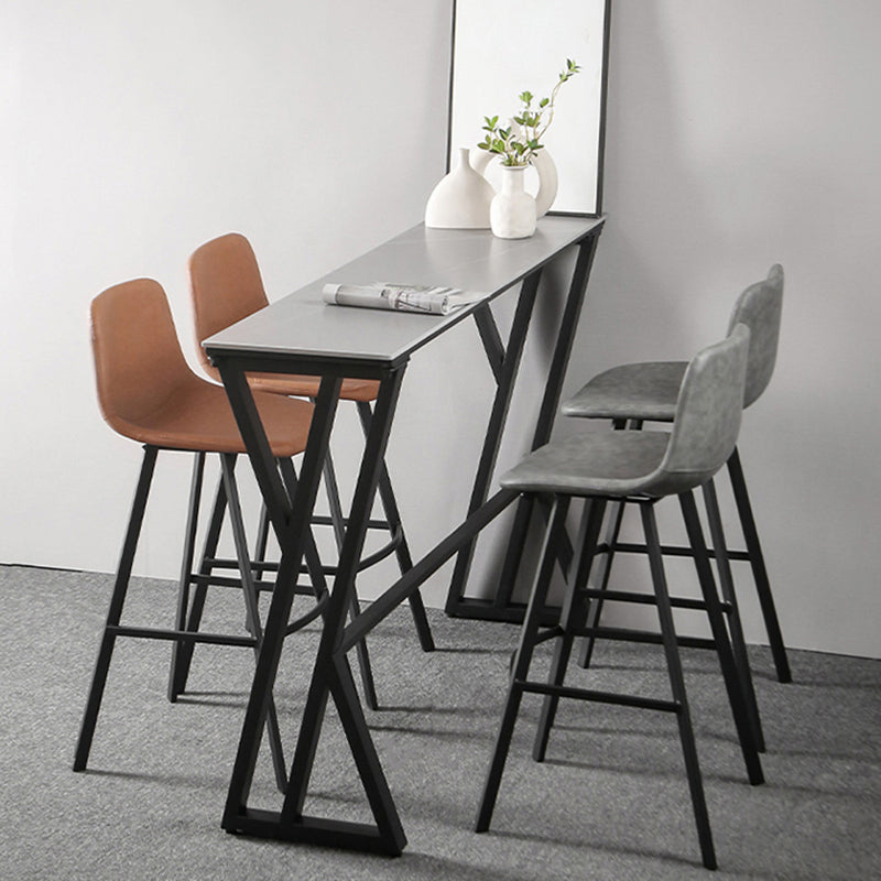White Modern Style Rectangle Bar Table in Faux Marble and Metal Table Kitchen Bar Table