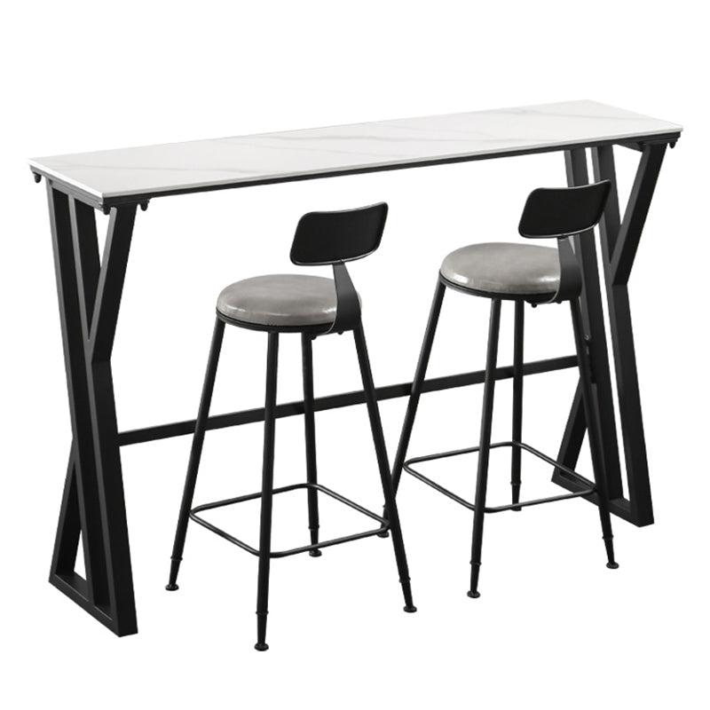 White Modern Style Rectangle Bar Table in Faux Marble and Metal Table Kitchen Bar Table