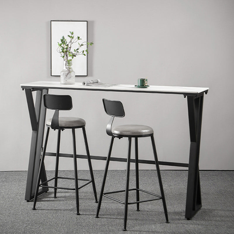 White Modern Style Rectangle Bar Table in Faux Marble and Metal Table Kitchen Bar Table