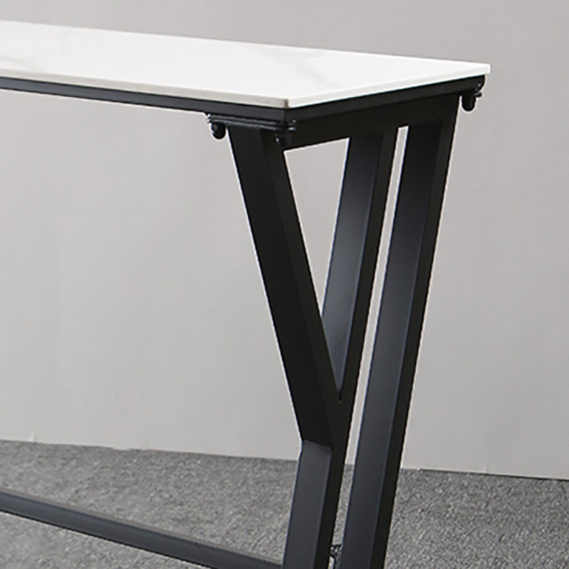 White Modern Style Rectangle Bar Table in Faux Marble and Metal Table Kitchen Bar Table