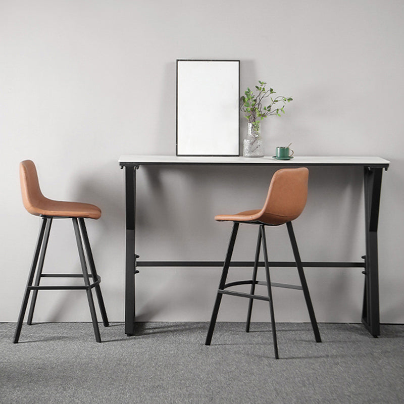 White Modern Style Rectangle Bar Table in Faux Marble and Metal Table Kitchen Bar Table