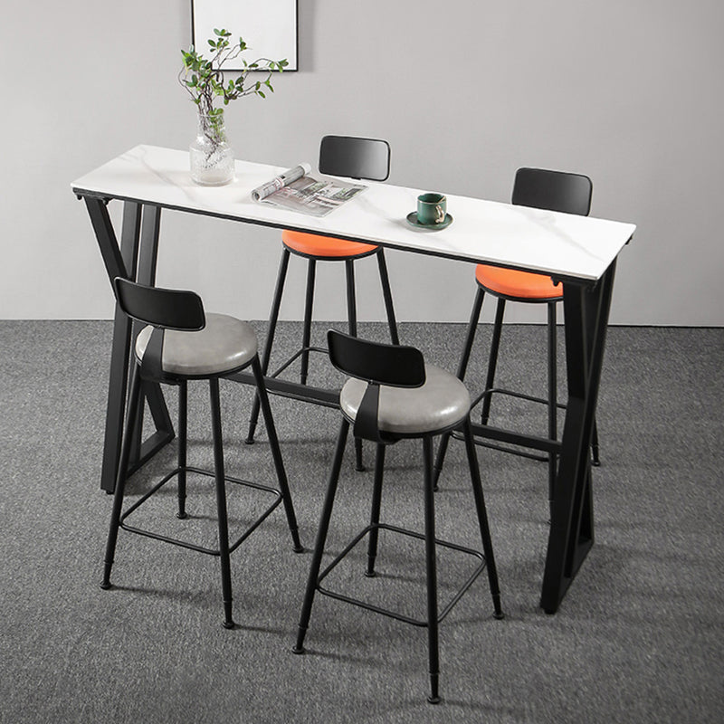 White Modern Style Rectangle Bar Table in Faux Marble and Metal Table Kitchen Bar Table