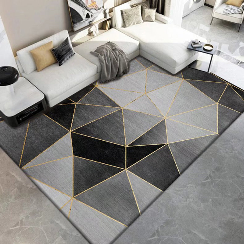 Dark Gray Modern Rug Polyester Geometric Print Rug Washable Rug for Living Room