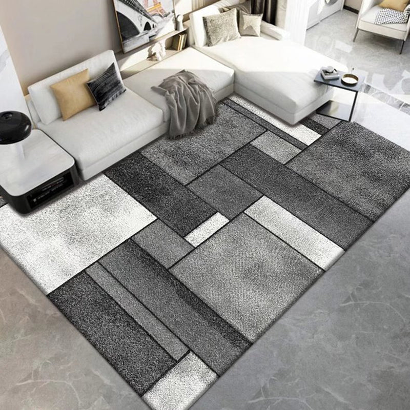 Dark Gray Modern Rug Polyester Geometric Print Rug Washable Rug for Living Room