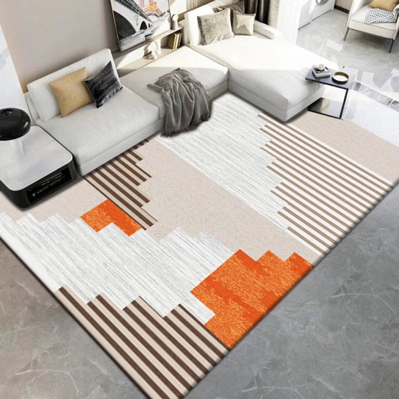 Dark Gray Modern Rug Polyester Geometric Print Rug Washable Rug for Living Room
