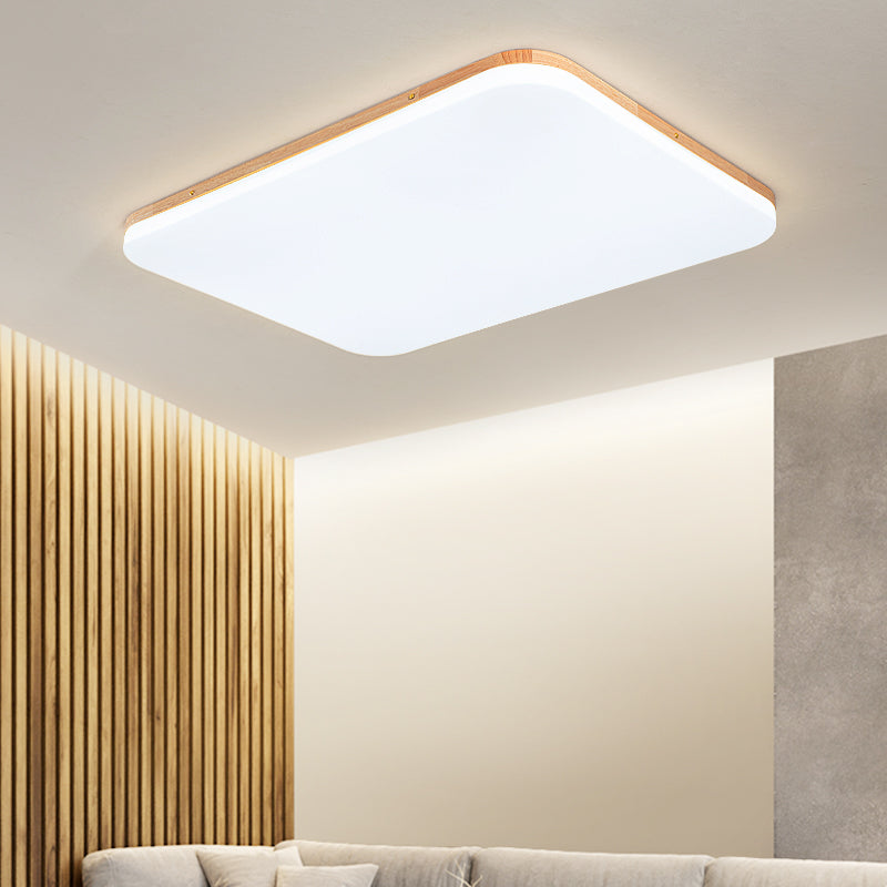 Geometry Shape LED Ceiling Lamp Modern Simple Style Wood 1 Light Flush Mount for Living Room