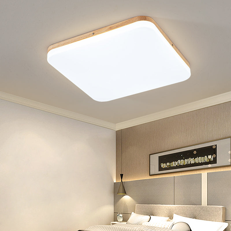 Geometry Shape LED Ceiling Lamp Modern Simple Style Wood 1 Light Flush Mount for Living Room