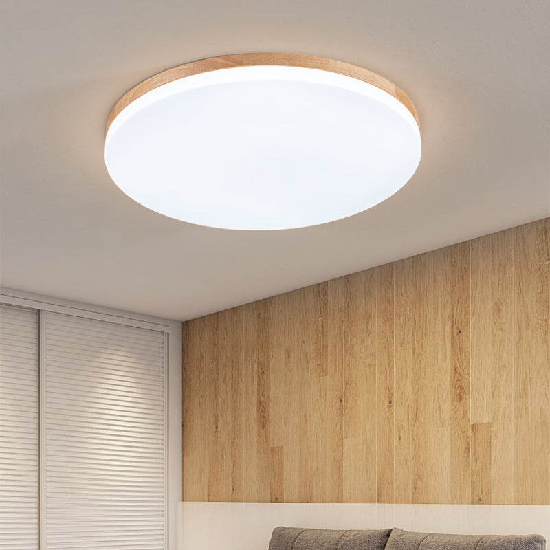 Geometry Shape LED Ceiling Lamp Modern Simple Style Wood 1 Light Flush Mount for Living Room