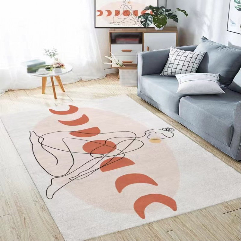 Orange Modern Rug Polyester Abstract Print Rug Stain Resistant Rug for Drawing Room