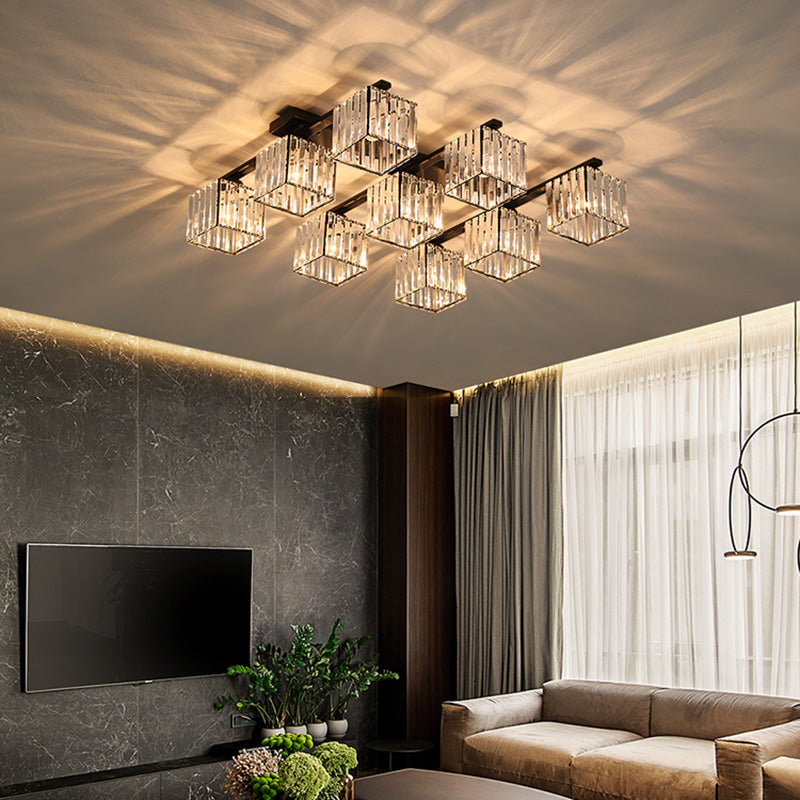 Plafonnier encastré en cristal contemporain avec luminaire cubique pour salon