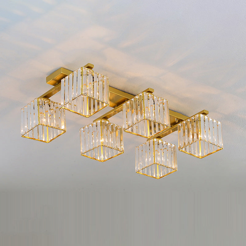 Plafonnier encastré en cristal contemporain avec luminaire cubique pour salon