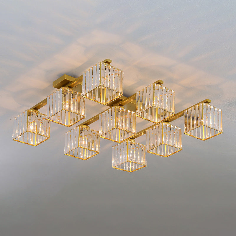 Plafonnier encastré en cristal contemporain avec luminaire cubique pour salon