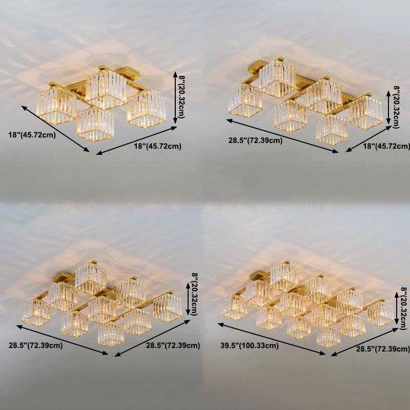 Plafonnier encastré en cristal contemporain avec luminaire cubique pour salon