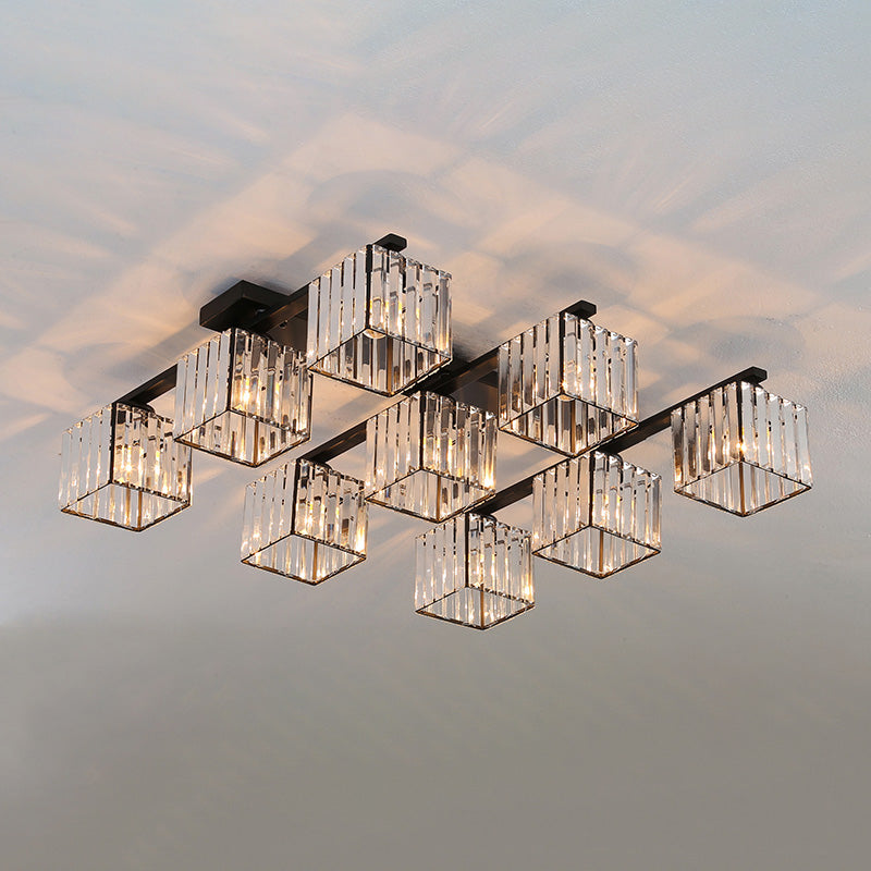 Plafonnier encastré en cristal contemporain avec luminaire cubique pour salon