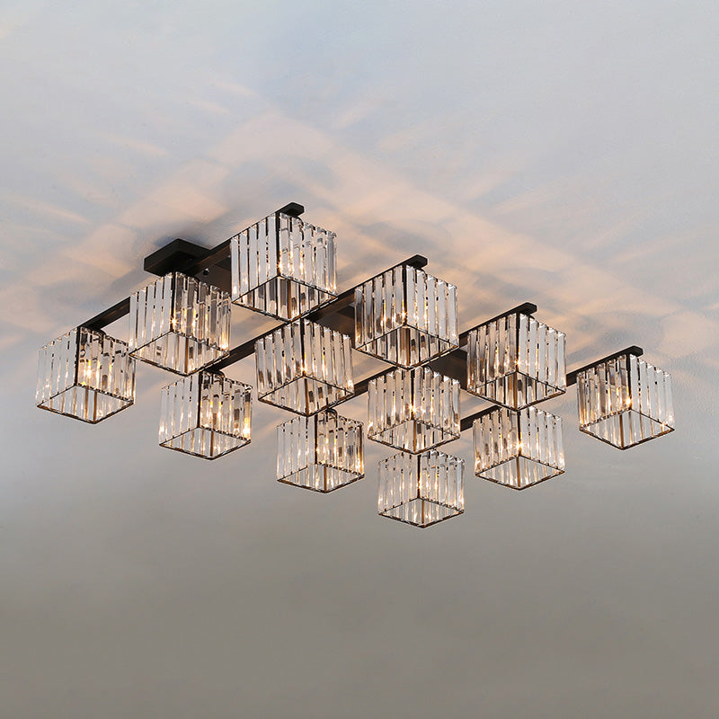 Plafonnier encastré en cristal contemporain avec luminaire cubique pour salon