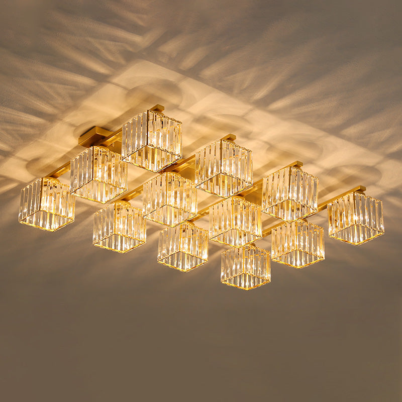 Plafonnier encastré en cristal contemporain avec luminaire cubique pour salon