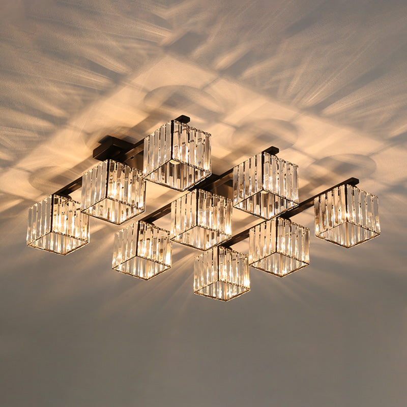 Plafonnier encastré en cristal contemporain avec luminaire cubique pour salon