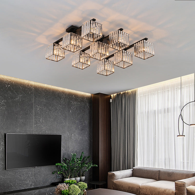 Plafonnier encastré en cristal contemporain avec luminaire cubique pour salon