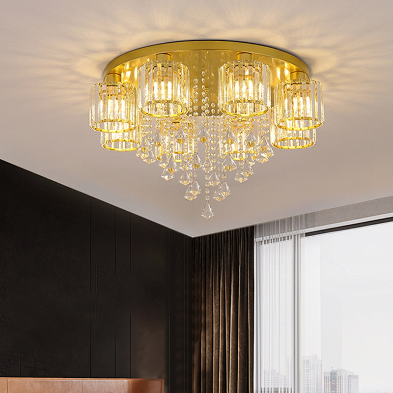 Contemporary Cylinder Flush Light Fixture Crystal Flushmount Lighting for Living Room