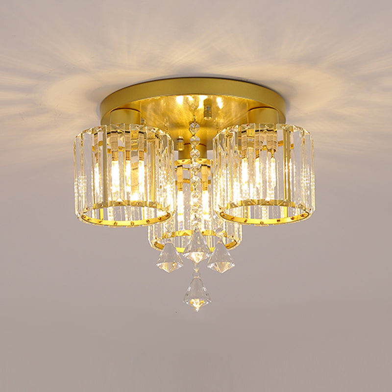 Contemporary Cylinder Flush Light Fixture Crystal Flushmount Lighting for Living Room