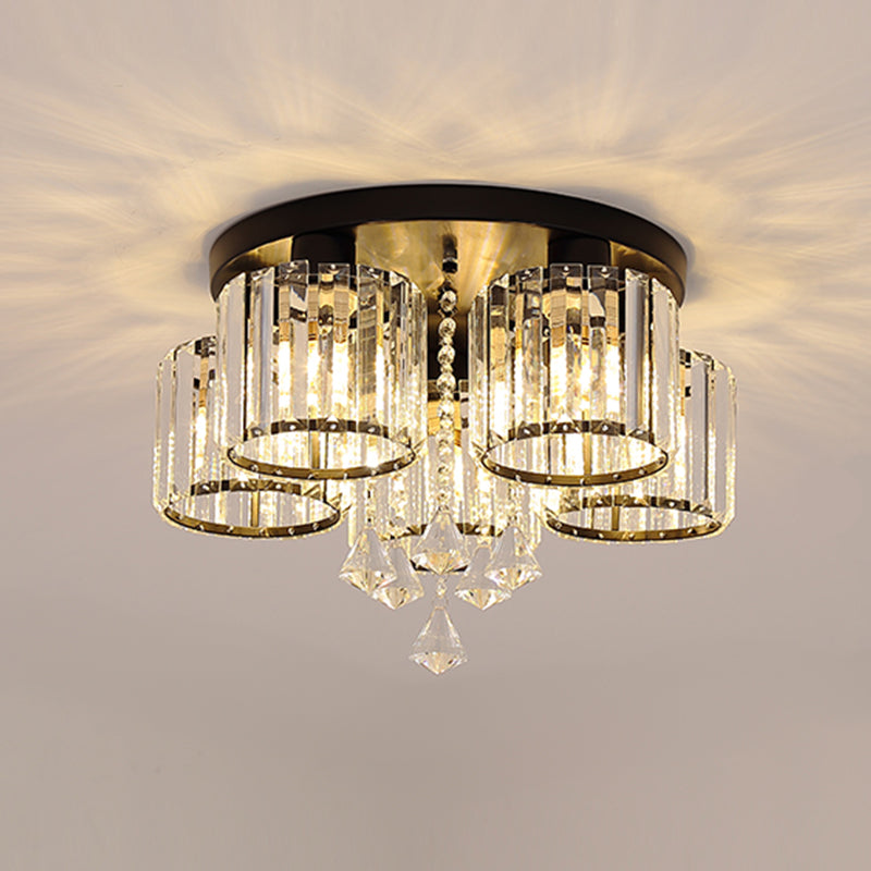 Contemporary Cylinder Flush Light Fixture Crystal Flushmount Lighting for Living Room