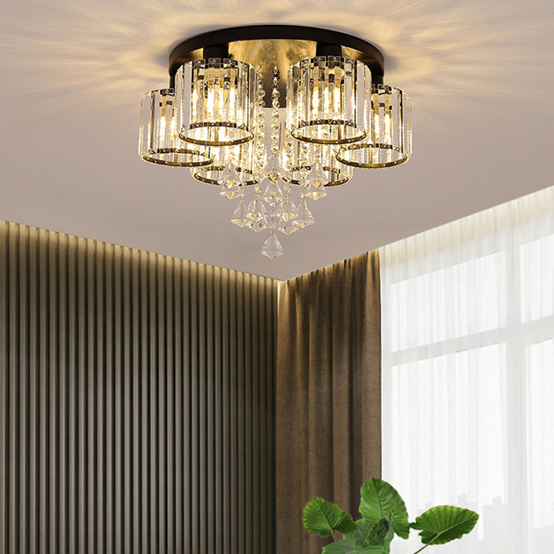 Contemporary Cylinder Flush Light Fixture Crystal Flushmount Lighting for Living Room