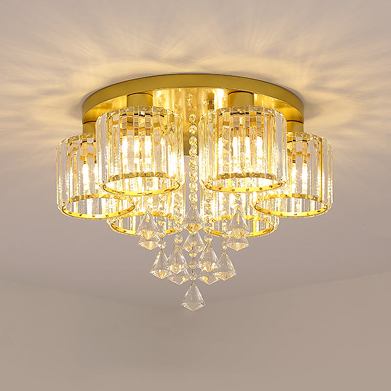 Contemporary Cylinder Flush Light Fixture Crystal Flushmount Lighting for Living Room