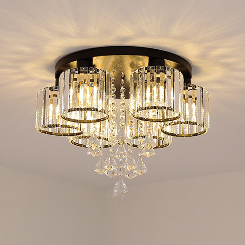 Contemporary Cylinder Flush Light Fixture Crystal Flushmount Lighting for Living Room