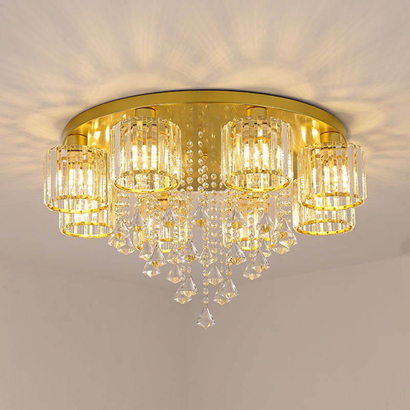 Contemporary Cylinder Flush Light Fixture Crystal Flushmount Lighting for Living Room
