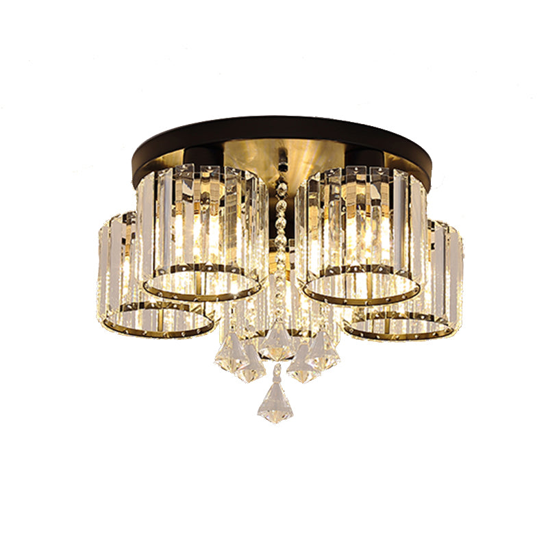 Contemporary Cylinder Flush Light Fixture Crystal Flushmount Lighting for Living Room