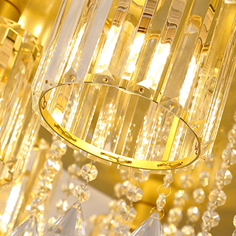 Contemporary Cylinder Flush Light Fixture Crystal Flushmount Lighting for Living Room