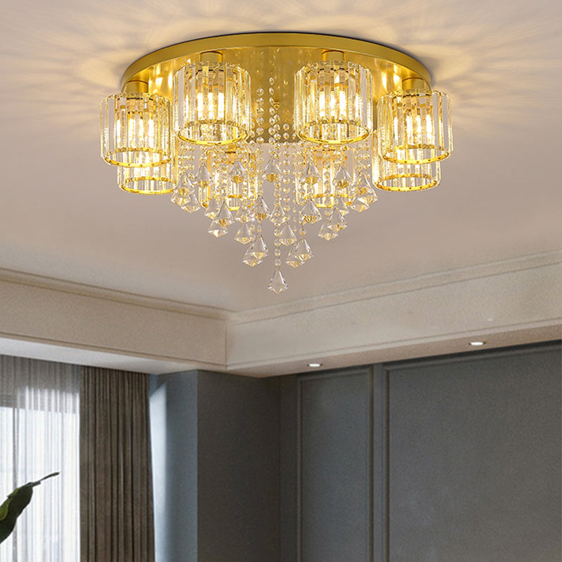 Contemporary Cylinder Flush Light Fixture Crystal Flushmount Lighting for Living Room