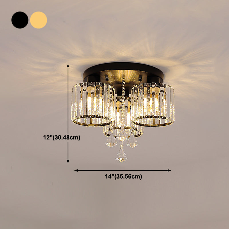 Contemporary Cylinder Flush Light Fixture Crystal Flushmount Lighting for Living Room