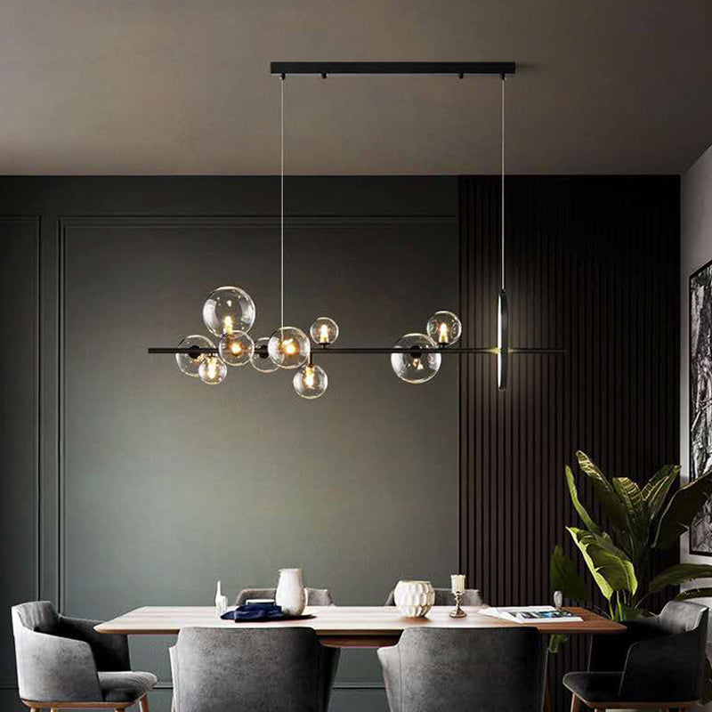 Luces de lámparas de la isla contemporánea Sphere Glass Island Lights en negro