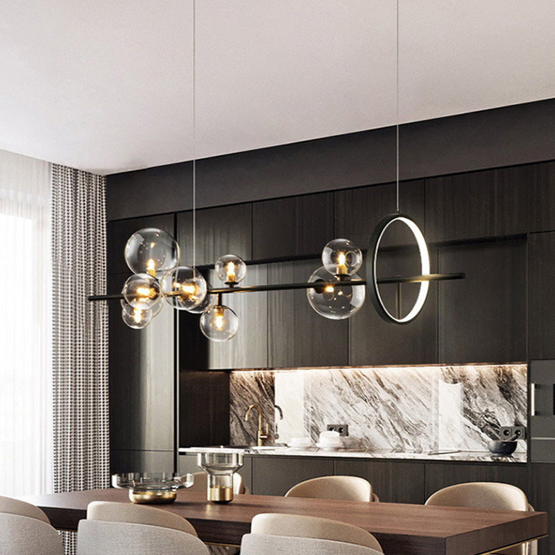 Luces de lámparas de la isla contemporánea Sphere Glass Island Lights en negro