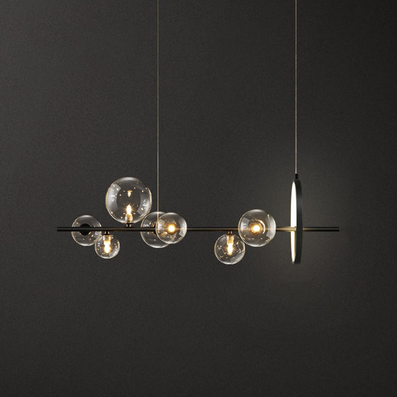 Luces de lámparas de la isla contemporánea Sphere Glass Island Lights en negro