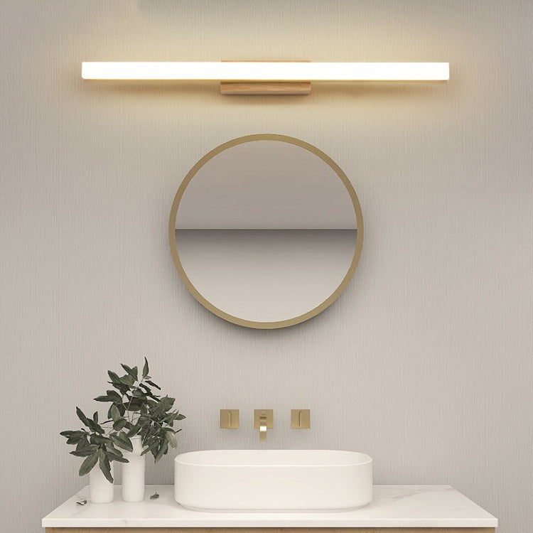 Linear Shape Wood Wall Sconce Modern Style 1 Light Mirror Wall Mounted Light in Brown
