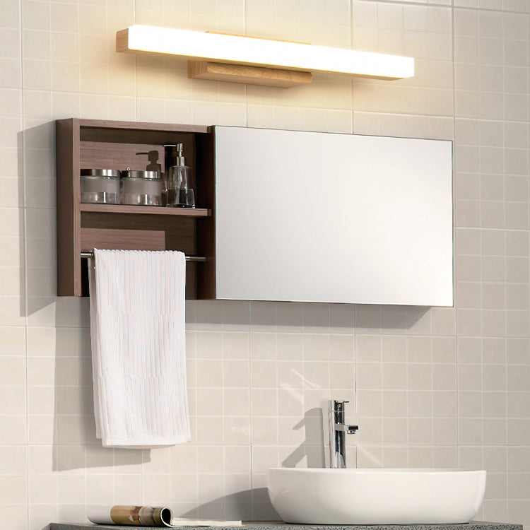 Linear Shape Wood Wall Sconce Modern Style 1 Light Mirror Wall Mounted Light in Brown